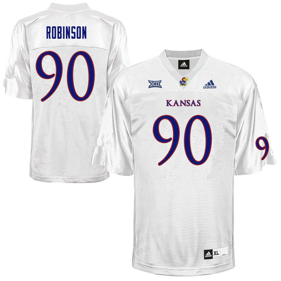 Men #90 Jereme Robinson Kansas Jayhawks College Football Jerseys Sale-White - Click Image to Close